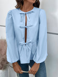 Ivy Lane Peplum Tied Long Sleeve Blouse 