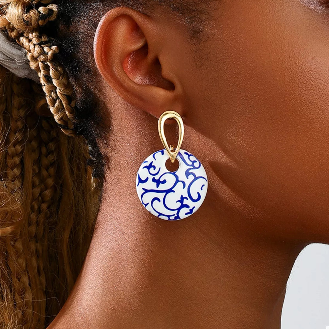 18K Gold-Plated Ceramics Dangle Earrings 