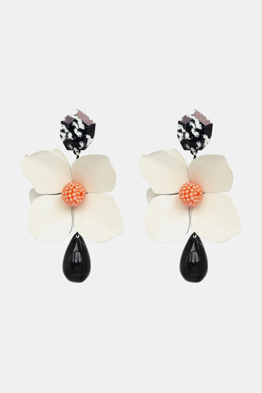 Bloosom Flower and Teardrop Resin Dangle Earrings 