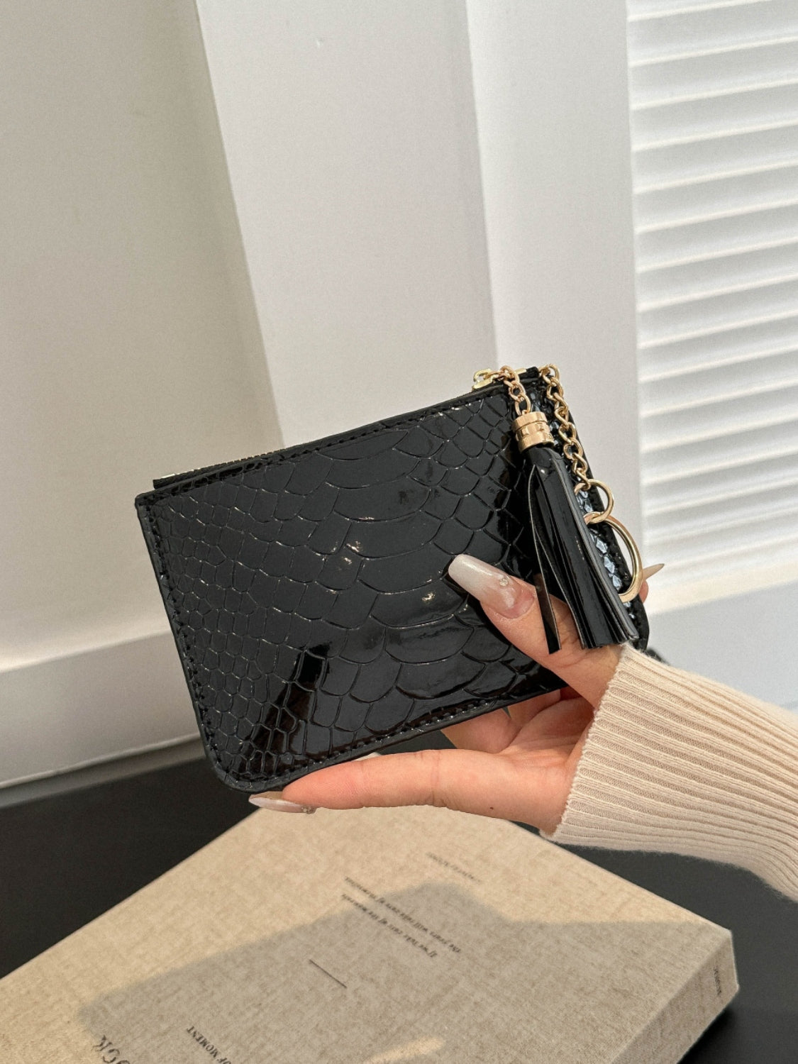 PU Leather Tassel Trim Card Case 
