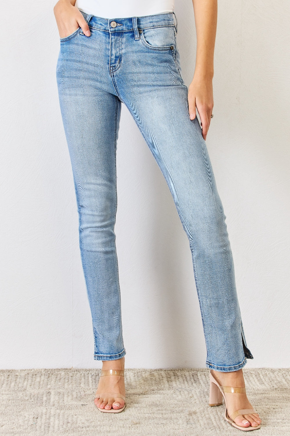 Kancan Full Size Mid Rise Y2K Slit Bootcut Jeans 