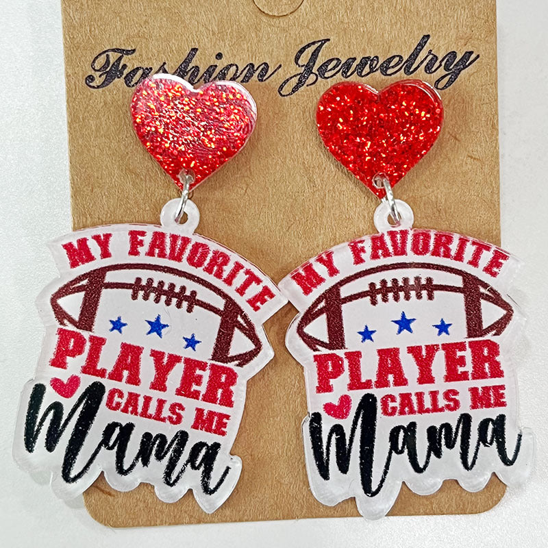Heart Shape Sports Theme Acrylic Dangle Earrings 