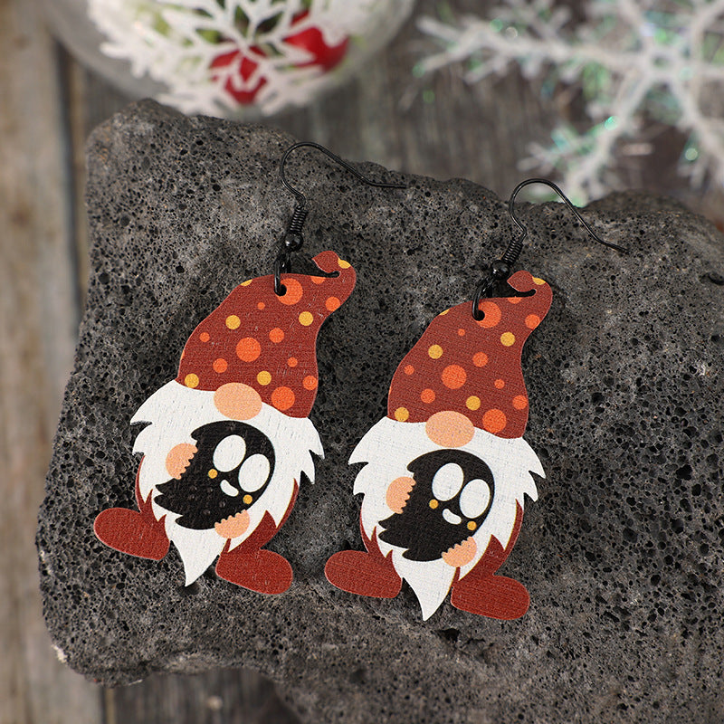 Point Hat Gnome Wooden Dangle Earrings 