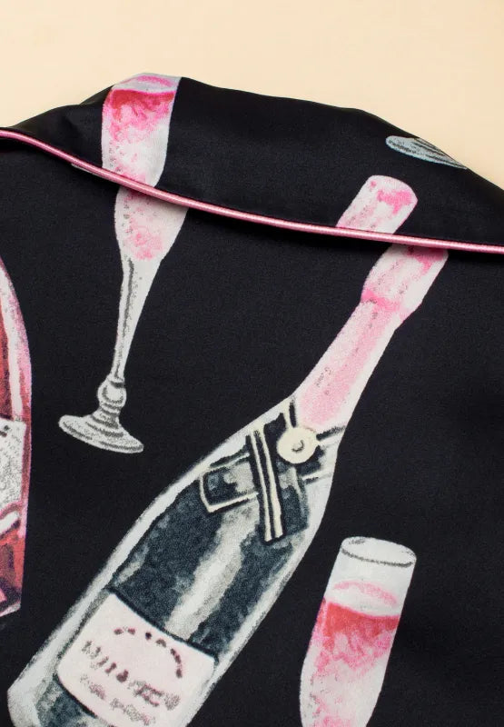 Champagne Print Short Sleeve Top and Shorts Set Lingerie & Nightwear