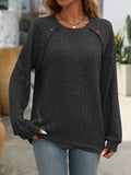 Mandy Decor Button Long Sleeve Ribbed T-Shirt 