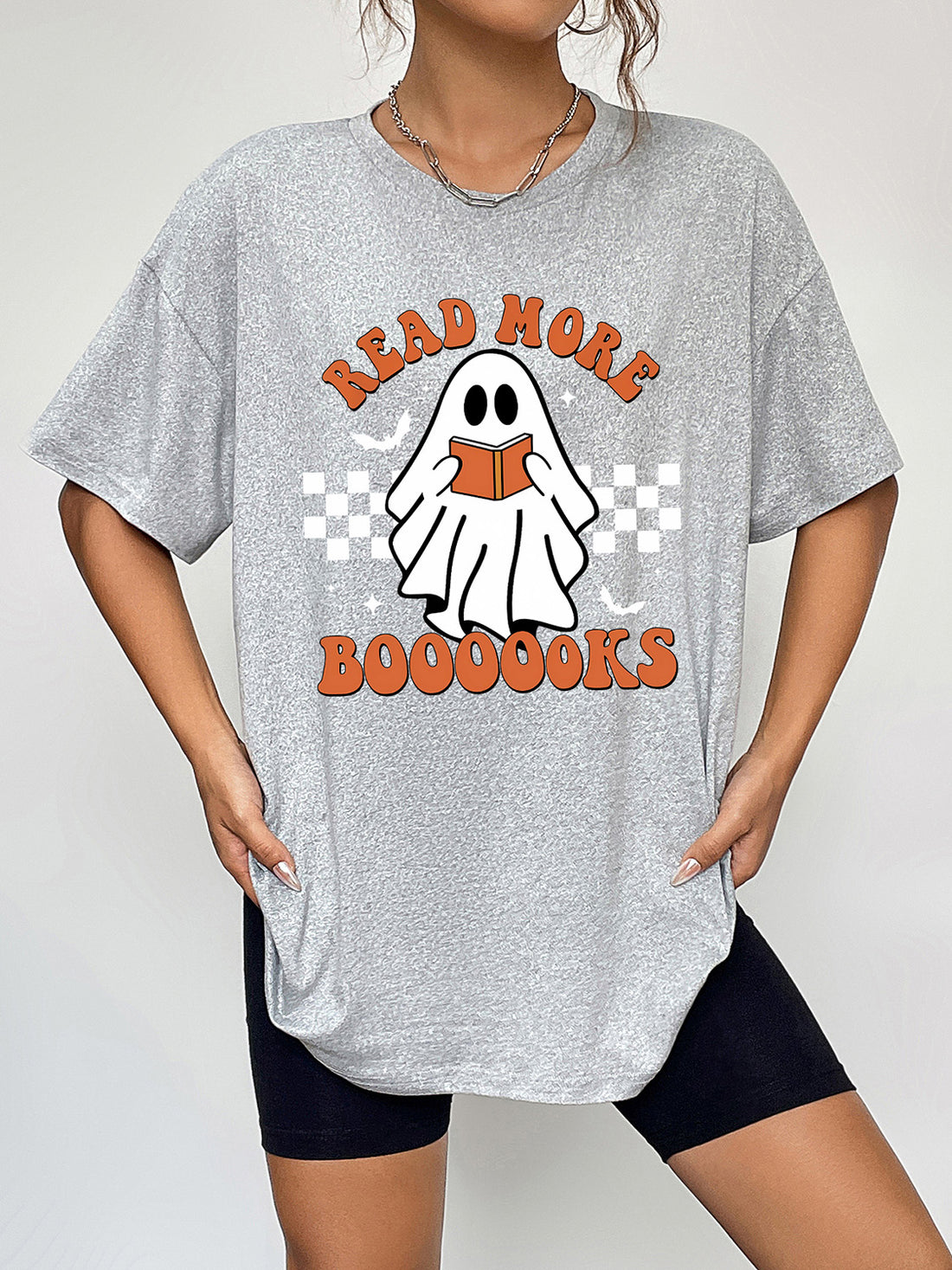 Round Neck Short Sleeve Ghost Graphic T-Shirt 