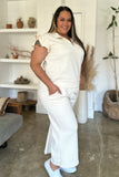 Double Take Full Size Texture Ruffle Short Sleeve Top and Wide Leg Pants Set 