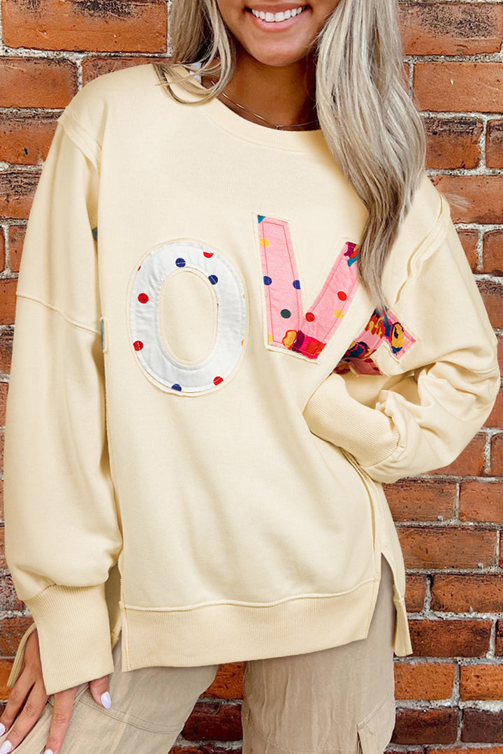Apricot LOVE PATCH Graphic Oversized Sweatshirt Tops/Sweatshirts & Hoodies