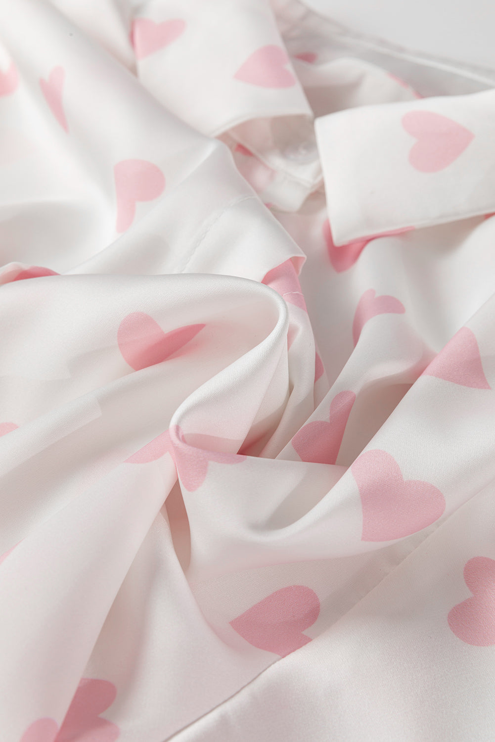 Heart Print Collared Neck Long Sleeve Shirt 