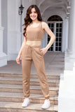 Waffle-Knit Cropped Tank and Drawstring Pants Set 