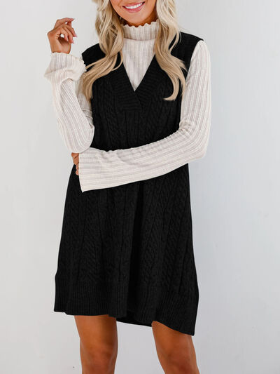 Lovelet Cable Knit V-Neck Mini Sweater Overall Dress Dresses