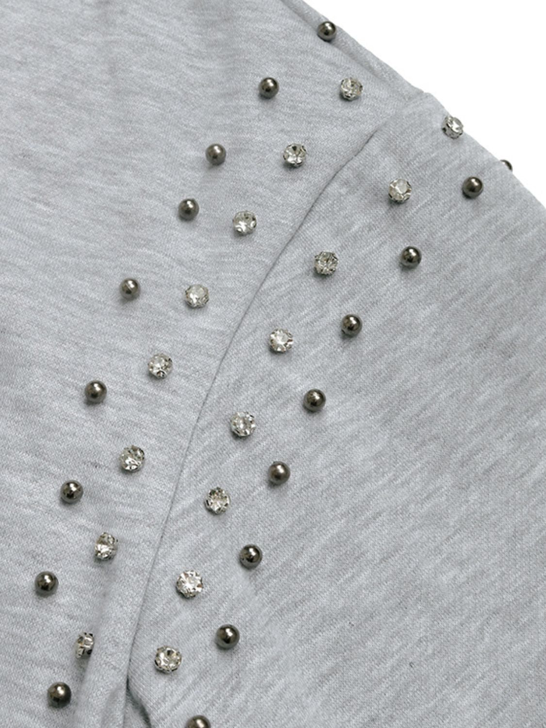 Perfee Rhinestone Zip Up Long Sleeve Hoodie 