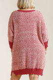 Umgee Full Size Ribbed Hem Round Neck 3/4 Sleeve Sweater Dress with Pockets Plus Size Dresses