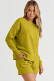 Double Take Full Size Texture Long Sleeve Top and Drawstring Shorts Set 