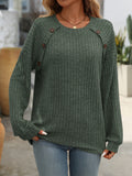 Mandy Decor Button Long Sleeve Ribbed T-Shirt 