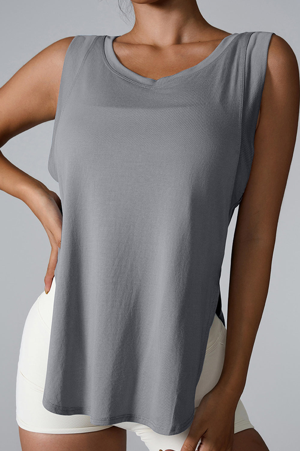 Slit Round Neck Active Tank 