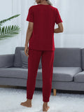 Shiny Round Neck Top and Pants Lounge Set Lingerie & Nightwear
