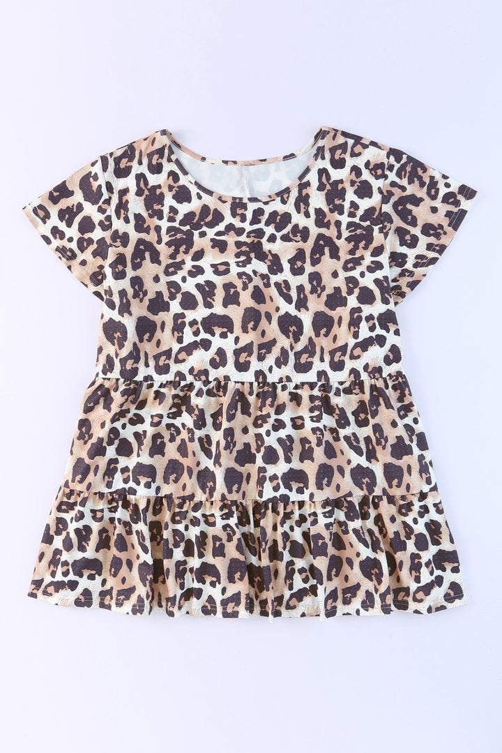 Plus Size Leopard Round Neck Blouse 