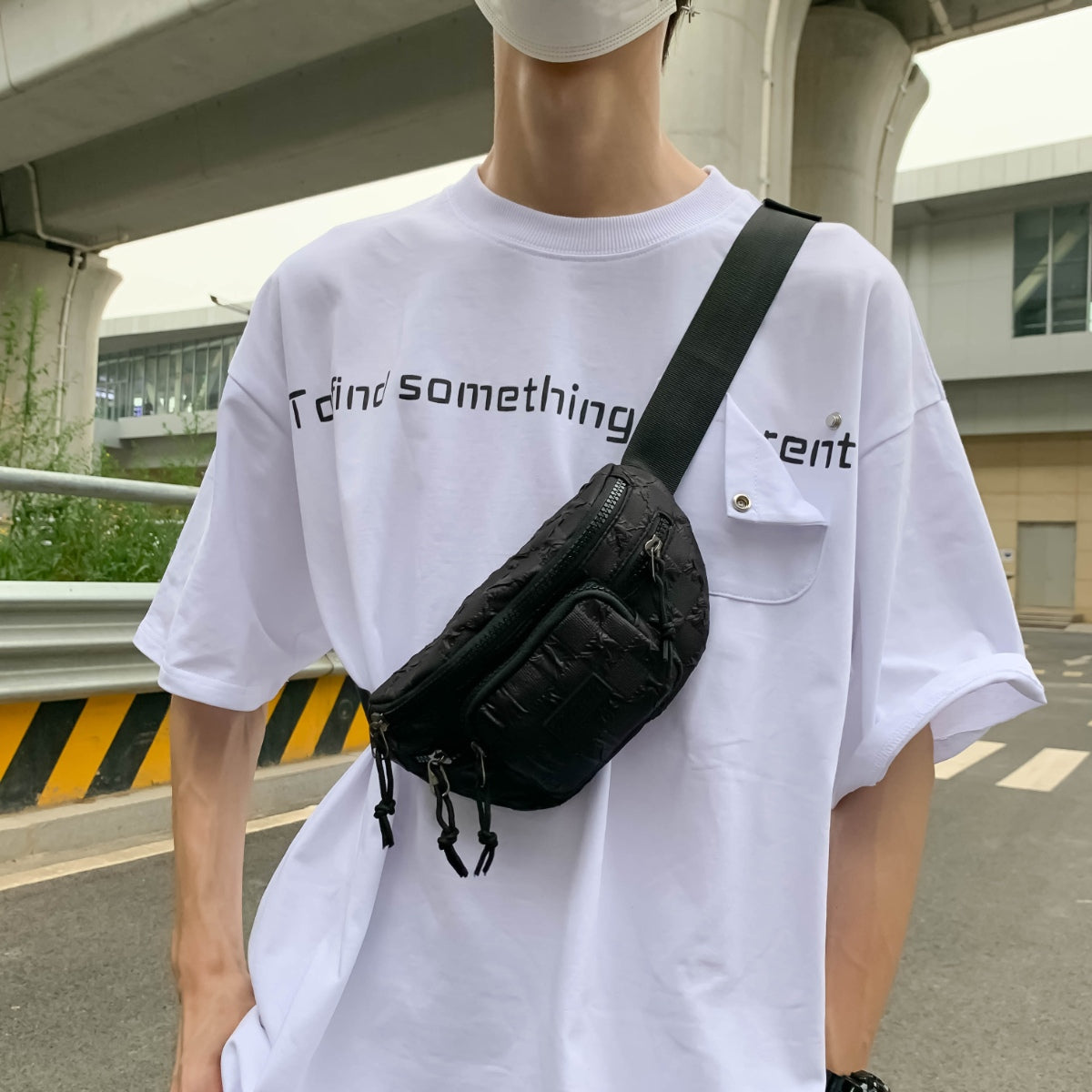 Checkered Adjustable Strap Nylon Crossbody Bag 