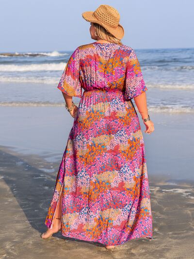 Plus Size Printed V-Neck Half Sleeve Maxi Dress Dresses