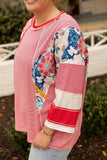 Plus Size Exposed Seam Printed Striped Round Neck Sweatshirt 