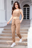 Waffle-Knit Cropped Tank and Drawstring Pants Set 