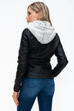YMI Removable Faux Layered Multi-Pocket Jacket with Fuzzy Hood 