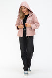How Dare U Drawstring Hem PU Leather Zip Up Jacket 