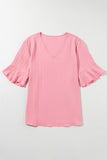 Plus Size V-Neck Half Sleeve Blouse 