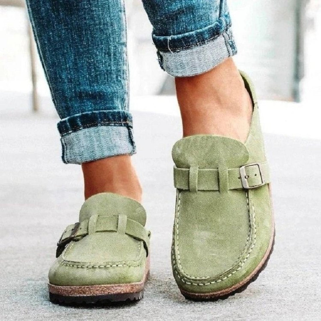 Round Toe Low Heel Buckle Loafers 