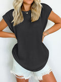Lovelet Textured Round Neck Cap Sleeve Blouse 