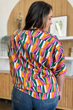 Double Take Full Size Geometric Notched Dolman Sleeve Top 