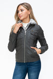 YMI Removable Faux Layered Multi-Pocket Jacket with Fuzzy Hood 