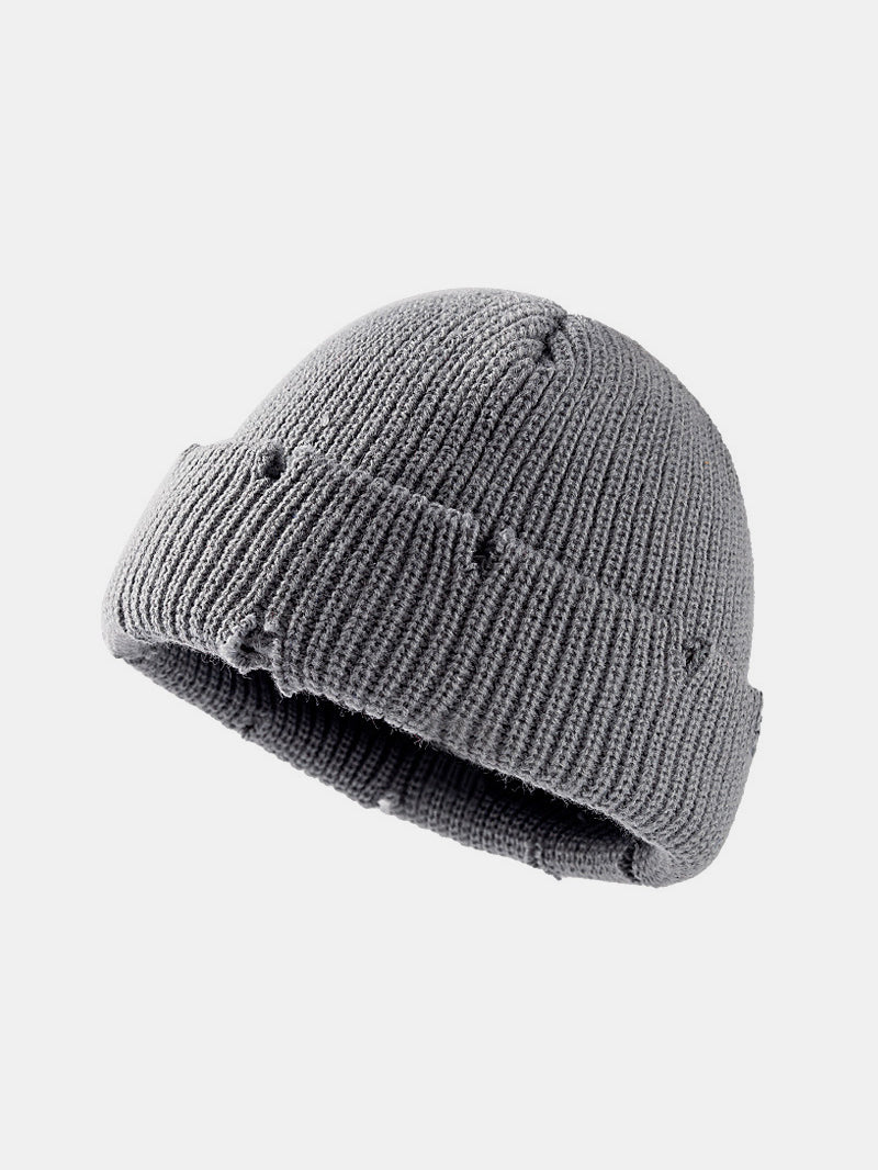 Distressed Cuffed Knit Hat 