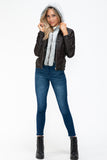 YMI Removable Faux Layered Multi-Pocket Jacket with Fuzzy Hood 