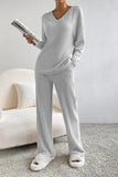 Ribbed V-Neck Top and Pants Lounge Set Lingerie & Nightwear