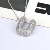 Copper Inlaid Zircon Letter Pendant Necklace 