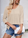 Lovelet Textured Round Neck Three-Quarter Sleeve Blouse 