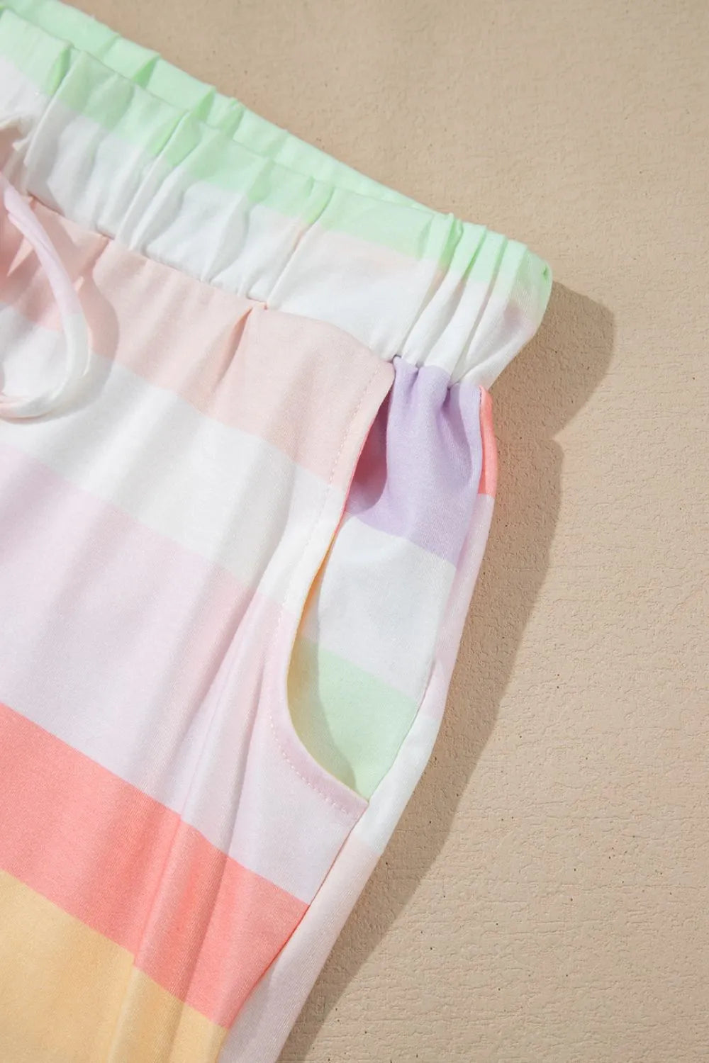 Rainbow Striped Round Neck T Shirt and Shorts Lounge Set Lingerie & Nightwear