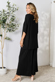 Double Take Full Size Round Neck Slit Top and Pants Set 