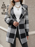 Plaid Long Sleeve Hooded Coat 