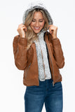 YMI Faux Layered Double-Zipper Jacket with Fuzzy Hood 