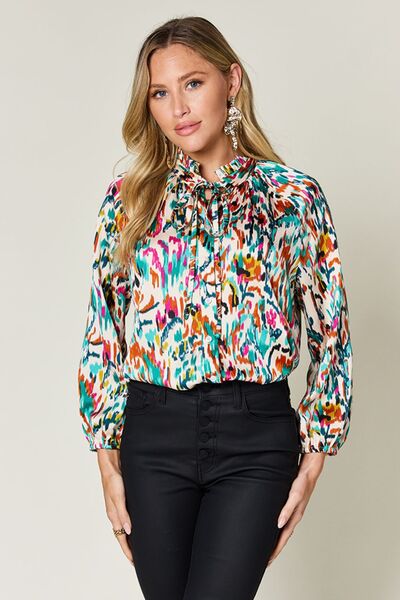 Double Take Full Size Printed Button Up Long Sleeve Shirt 