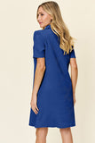 Double Take Full Size Texture Collared Neck Short Sleeve Dress 