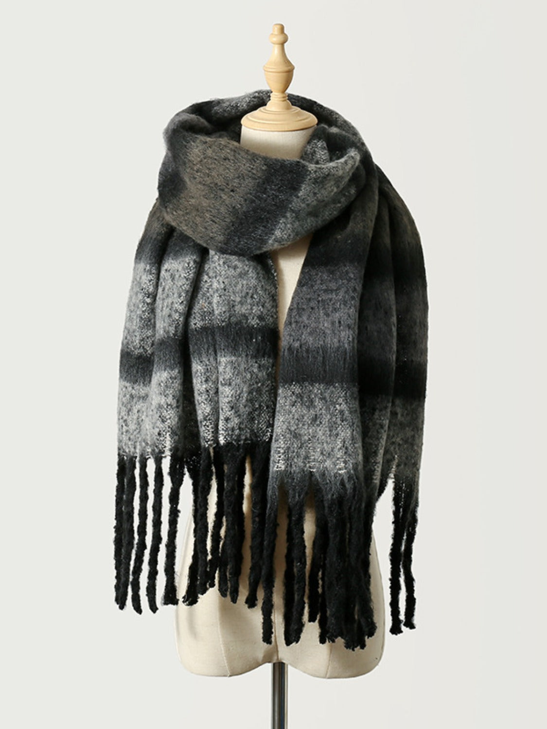 Fringe Color Block Polyester Scarf 