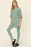 Double Take Full Size Round Neck Dropped Shoulder T-Shirt and Leggings Set 