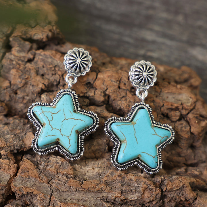 Artificial Turquoise Alloy Star Earrings 