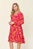 Double Take Full Size Printed Ruffle Hem Dress with Pocket 