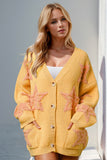 Double Take Full Size Button Up Star Pattern Cardigan 