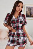 Collared Neck Short Sleeve Tied Two-Piece Lounge Set Lingerie & Nightwear